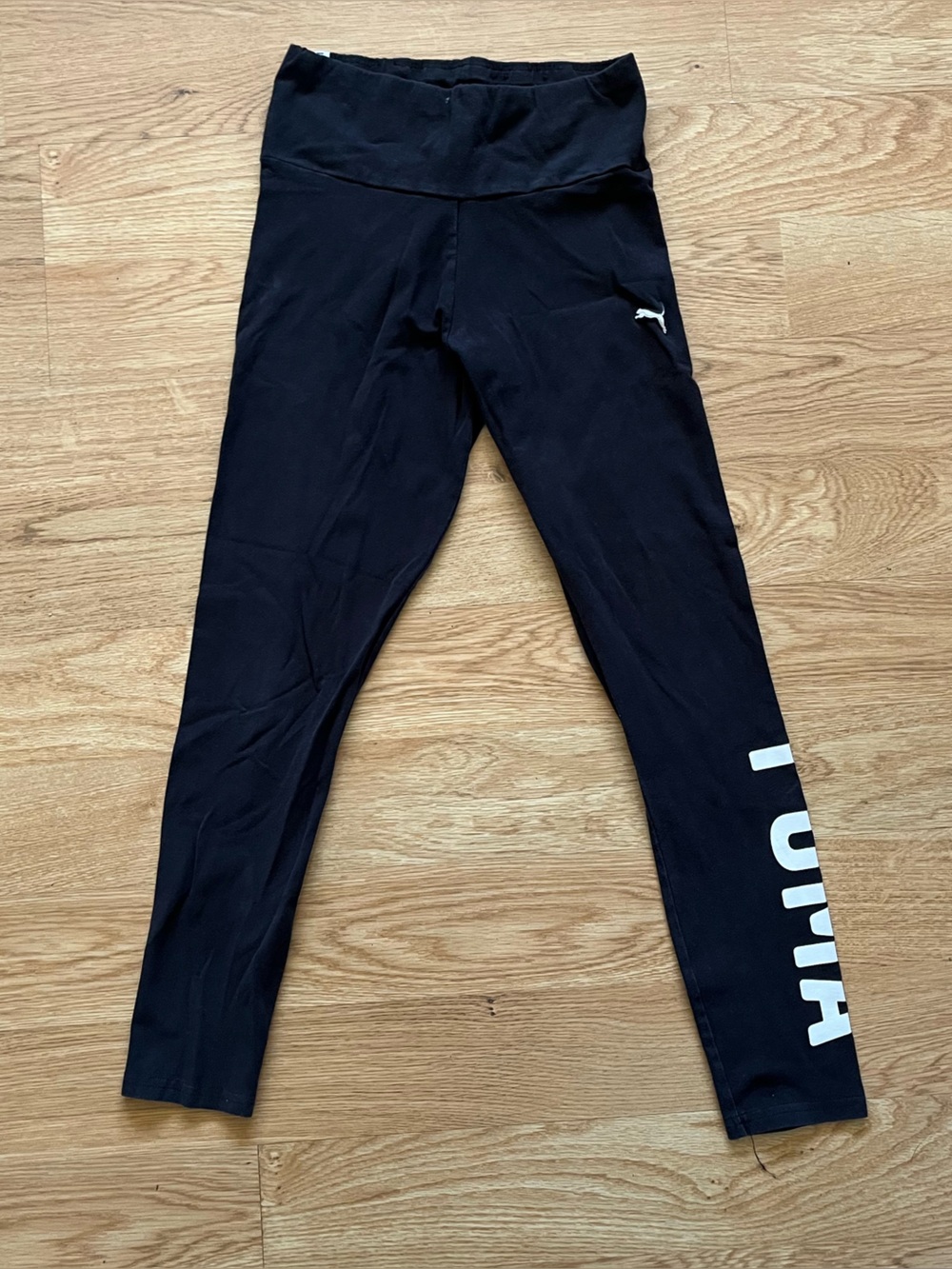 PUMA Black Solid Ankle Leggings Women’s M High Rise Stretch Elastic Waist Logo
